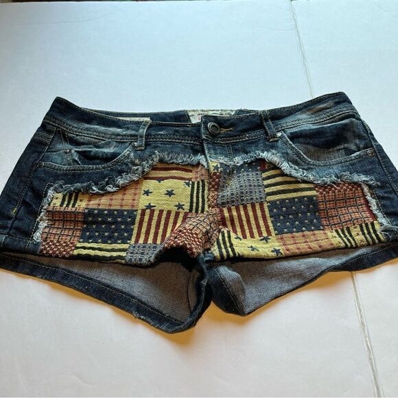 Hot Kiss Pants - Hot Kiss Women's Cici Shorts Size 9 Blue Jean with Patriotic Design